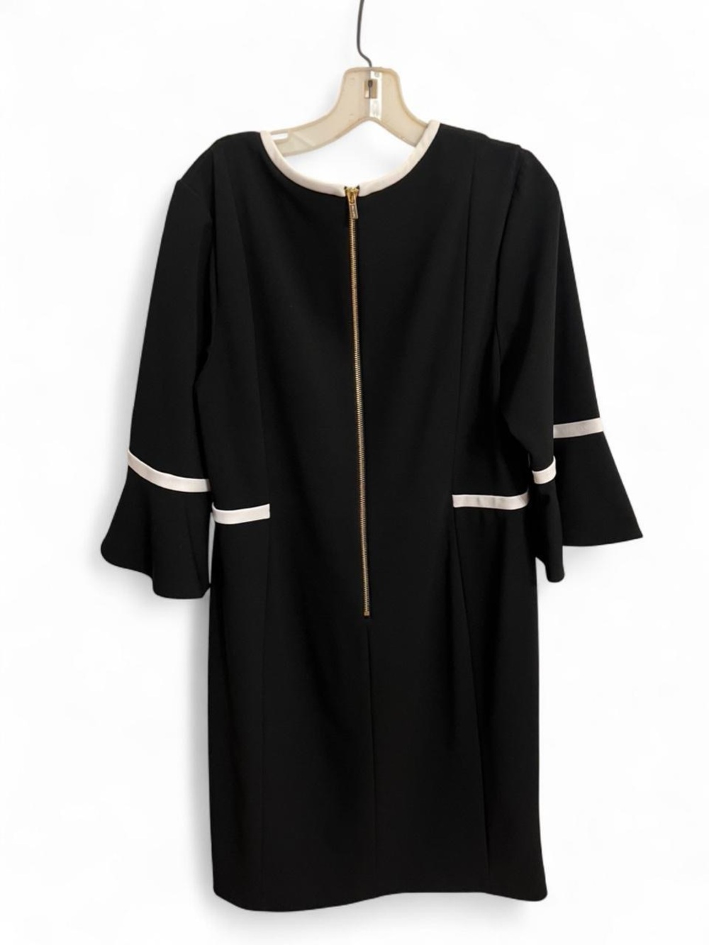 Black Sheath Dress with White Trim - Women's Classic Work Dress - Picture 6 of 7